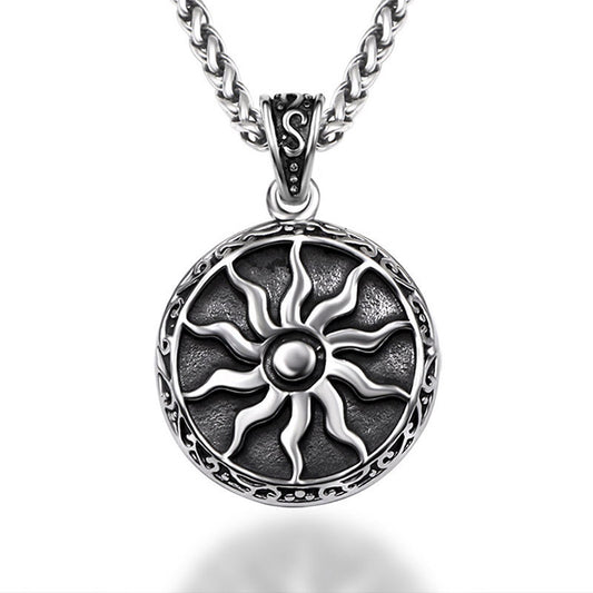 Vintage Stainless Steel Sunflower Pendant Necklace Punk Style with Sun God Fashion Charm