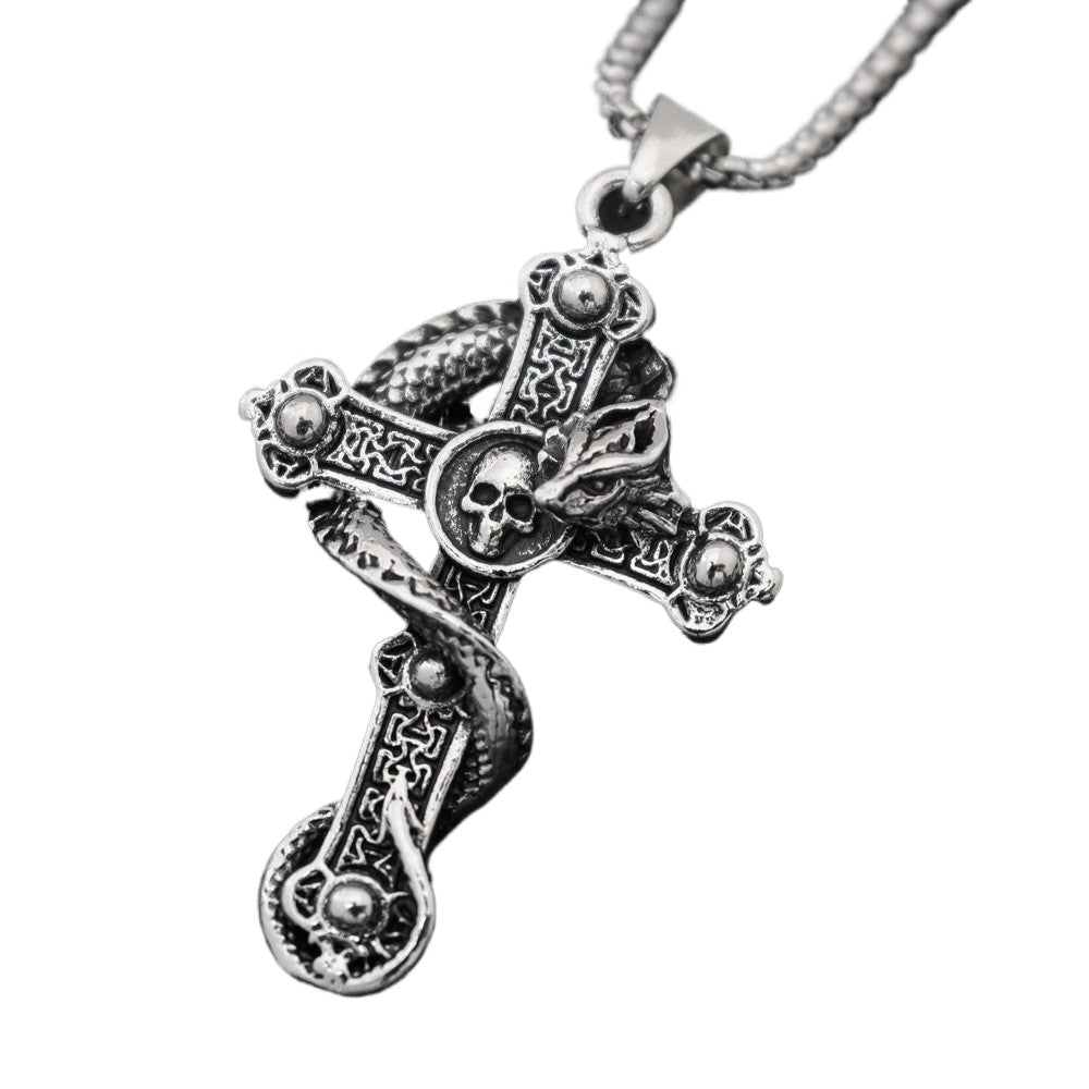 Gothic Skull Dragon Cross Necklace Men's Hip Hop Vintage Pendant Necklace Street Style Jewelry