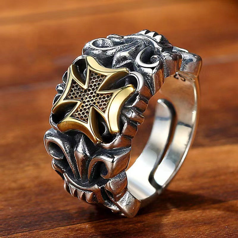 Men's Hip Hop Cross Anchor Ring, Punk Style Trendy Statement Ring for Men