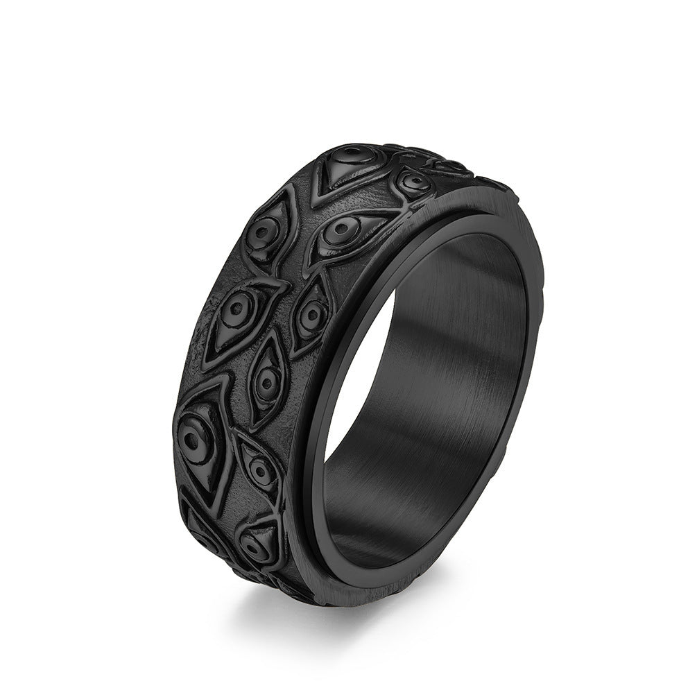 Unique Titanium Steel Men's Ring with Devil Eye, Rotating Motion, Anxiety Relief