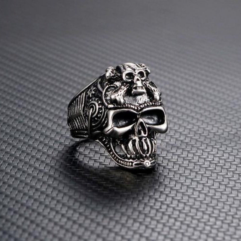 Exquisite Thai Silver Skull Ring for Men Retro Gothic Style Male Open Ring Trendy Fashion Jewelry