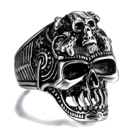 Exquisite Thai Silver Skull Ring for Men Retro Gothic Style Male Open Ring Trendy Fashion Jewelry