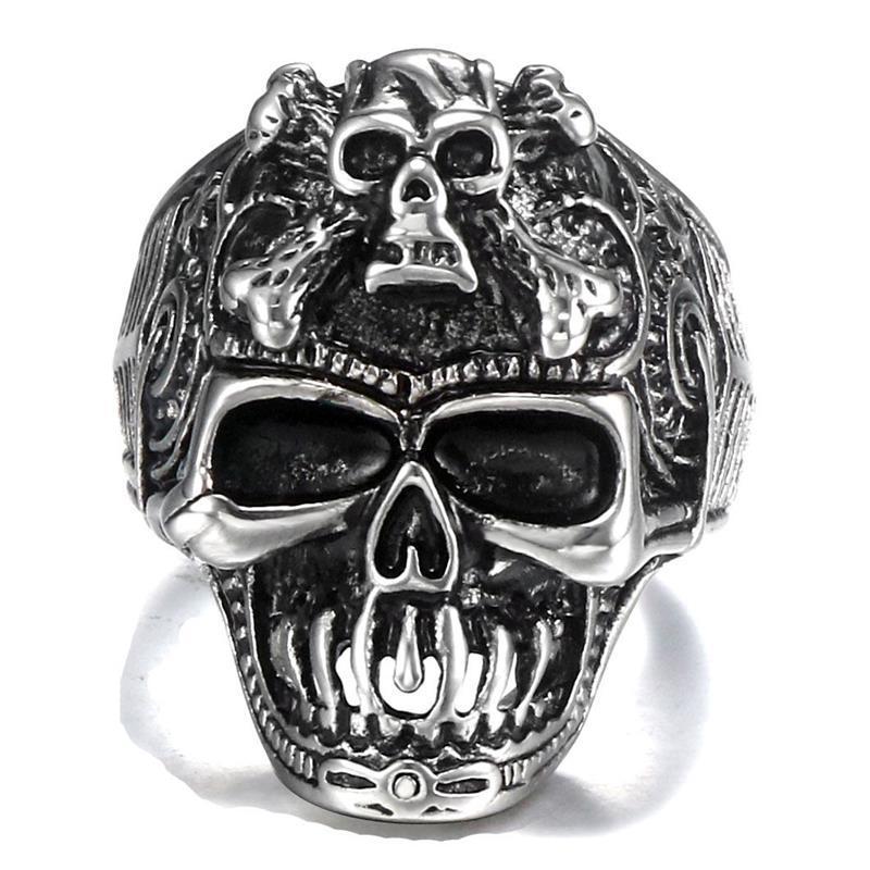 Exquisite Thai Silver Skull Ring for Men Retro Gothic Style Male Open Ring Trendy Fashion Jewelry