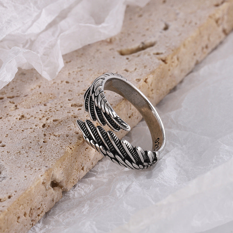 Elegant Vintage Feather Ring | Tarnished Silver Band | Minimalist Boho Chic Jewelry