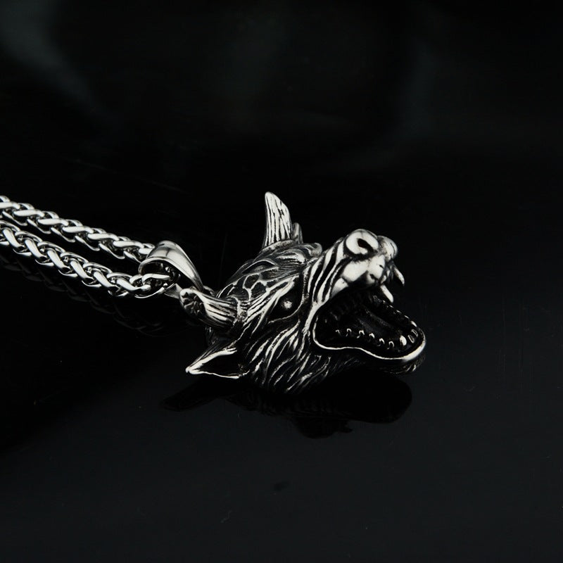 Hipster Dark Street Style: Wolf Head Anchor Pendant Necklace for Men