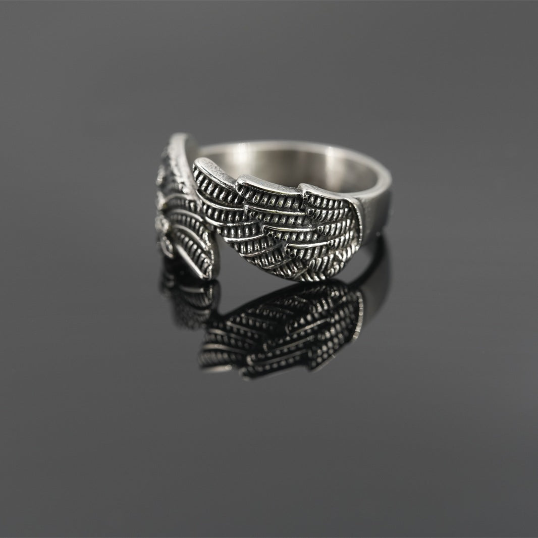 Trendy Angel Wings Titanium Steel Ring - Men's Retro Street Fashion Accessory