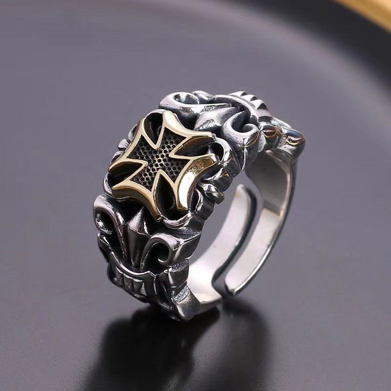 Men's Hip Hop Cross Anchor Ring, Punk Style Trendy Statement Ring for Men