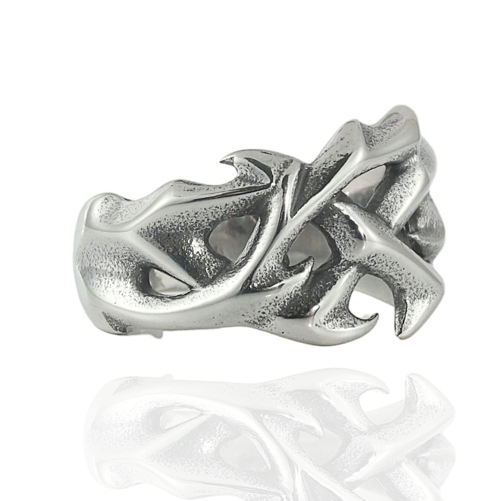 Punk Stainless Steel Dinosaur Ring, Men's Hollow Dragon Ring Jewelry with Vintage Charm