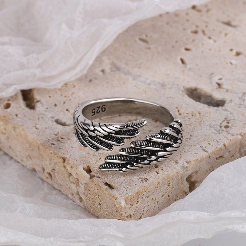 Elegant Vintage Feather Ring | Tarnished Silver Band | Minimalist Boho Chic Jewelry