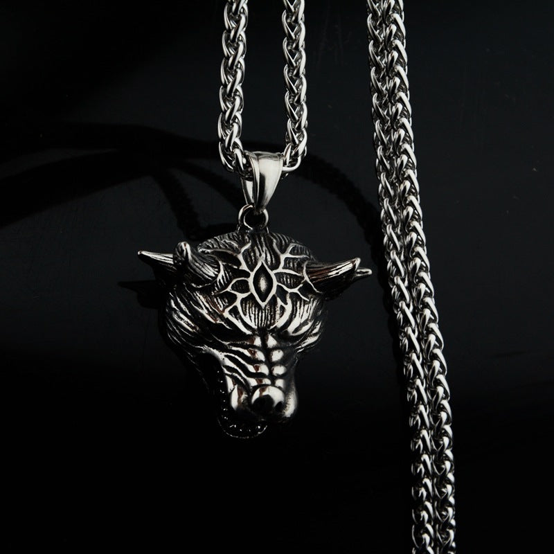 Hipster Dark Street Style: Wolf Head Anchor Pendant Necklace for Men