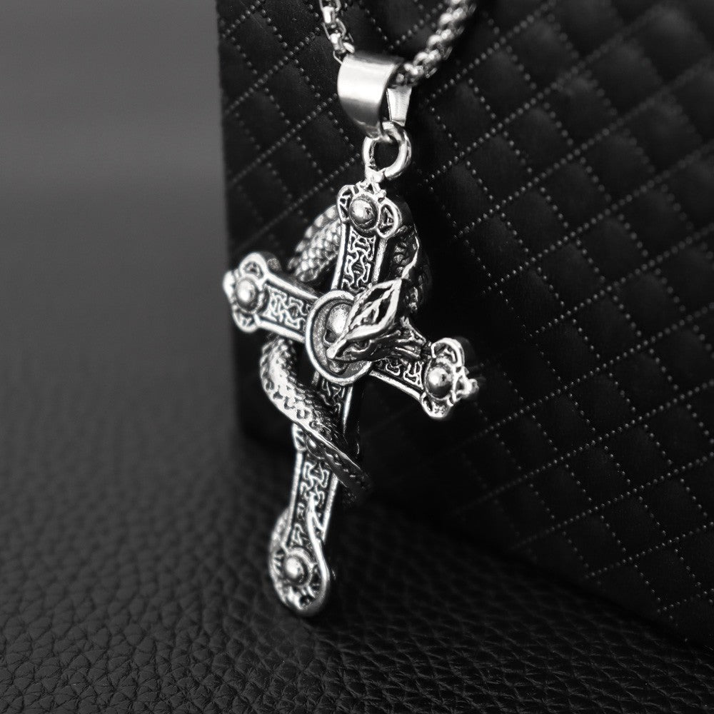 Gothic Skull Dragon Cross Necklace Men's Hip Hop Vintage Pendant Necklace Street Style Jewelry