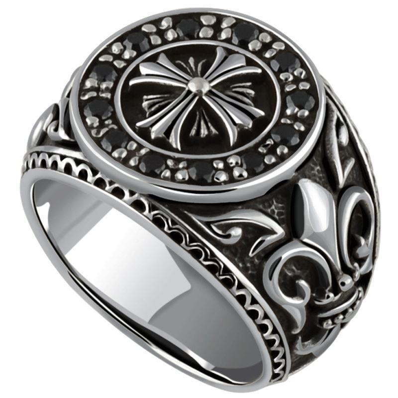 Distinctive European American Style Crotaic Silver Distressed Cross Ring, Vintage Bold Open Joint Knuckle Finger Ring for Men