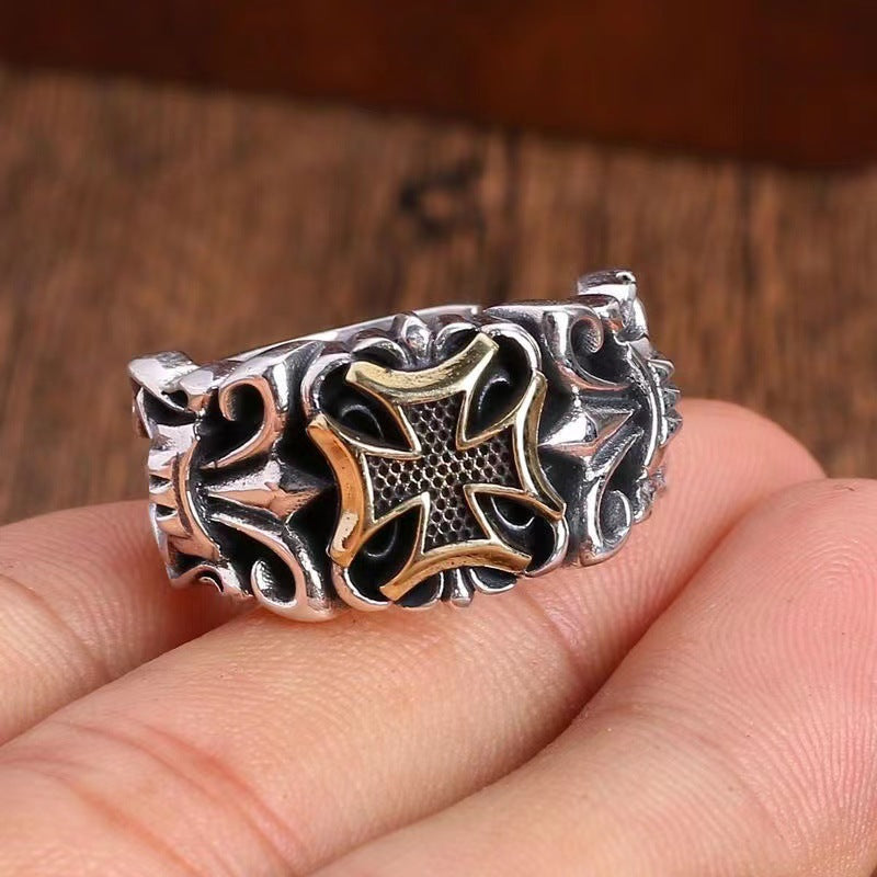 Men's Hip Hop Cross Anchor Ring, Punk Style Trendy Statement Ring for Men