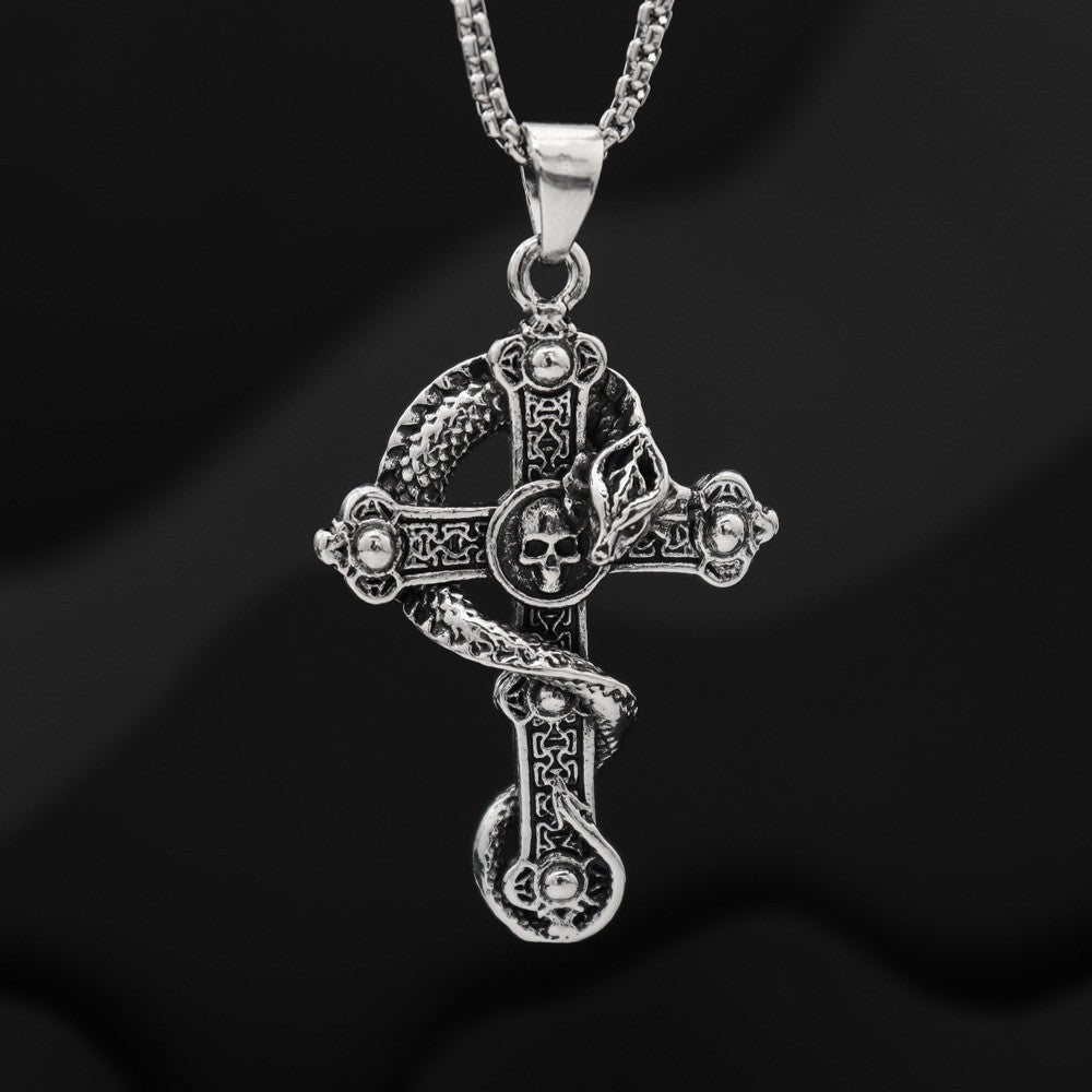 Gothic Skull Dragon Cross Necklace Men's Hip Hop Vintage Pendant Necklace Street Style Jewelry