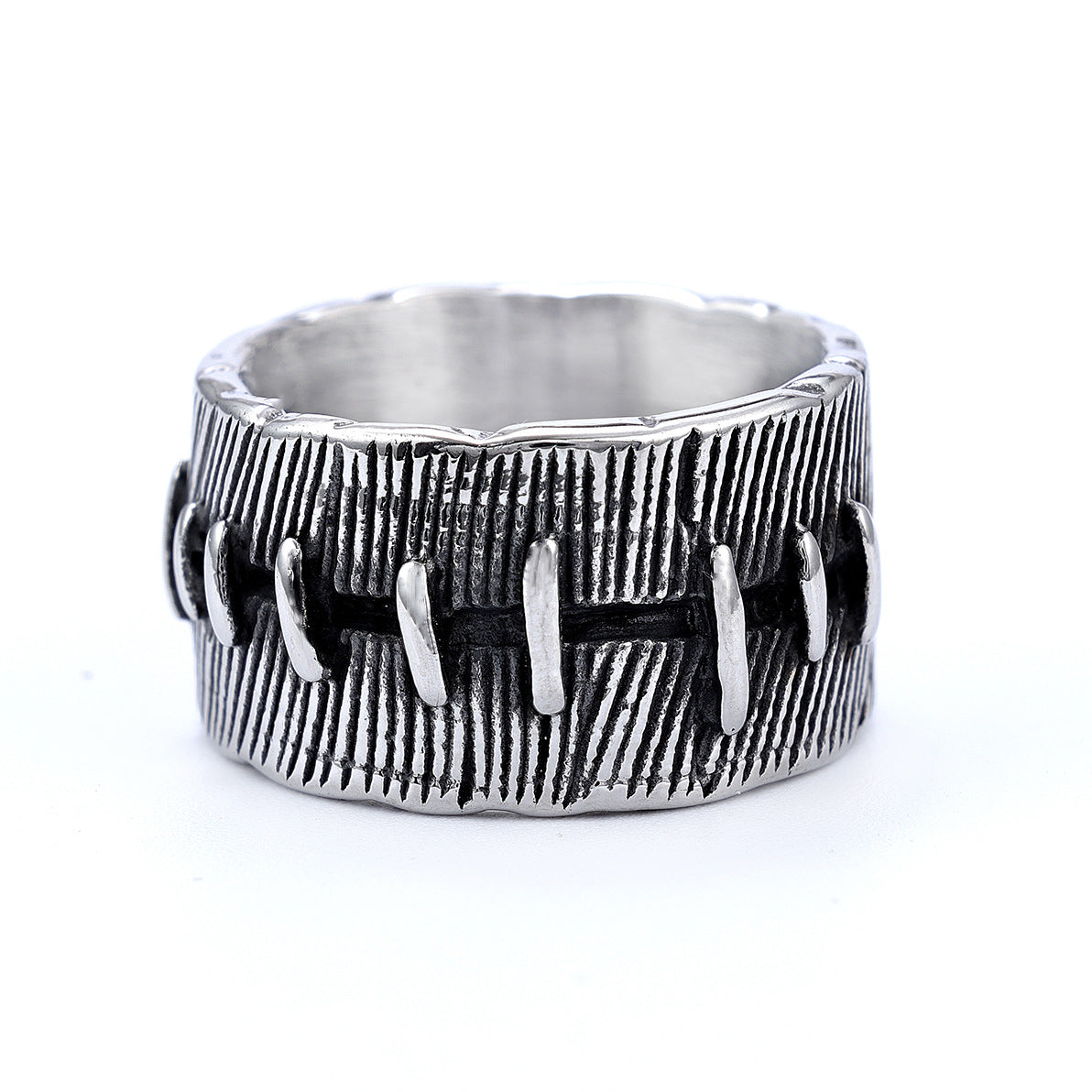 Men's Dark Punk Stitch Design Ring, Must-Have Trendy Gothic Ring for Men