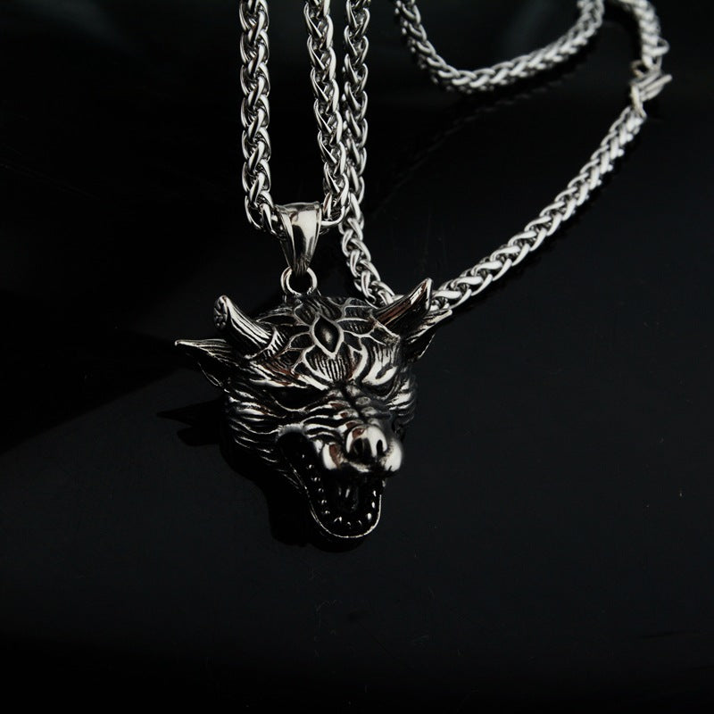 Hipster Dark Street Style: Wolf Head Anchor Pendant Necklace for Men