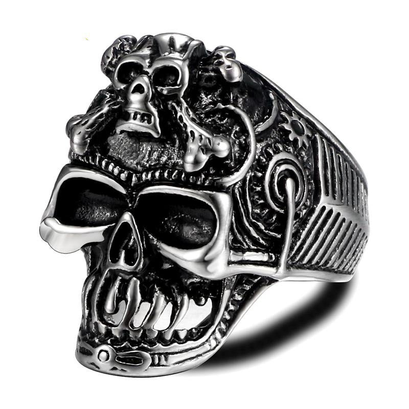 Exquisite Thai Silver Skull Ring for Men Retro Gothic Style Male Open Ring Trendy Fashion Jewelry