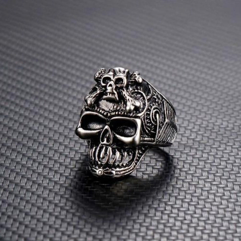 Exquisite Thai Silver Skull Ring for Men Retro Gothic Style Male Open Ring Trendy Fashion Jewelry