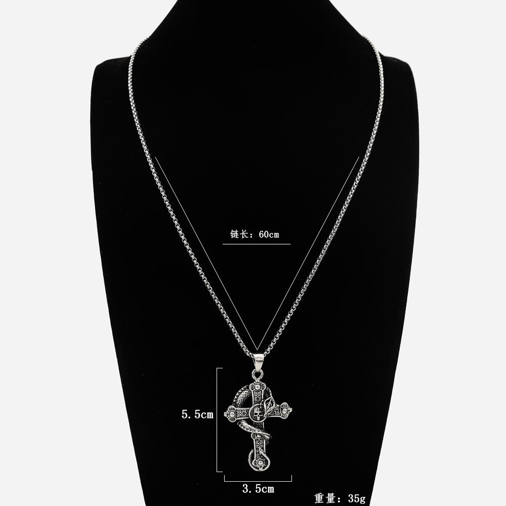 Gothic Skull Dragon Cross Necklace Men's Hip Hop Vintage Pendant Necklace Street Style Jewelry