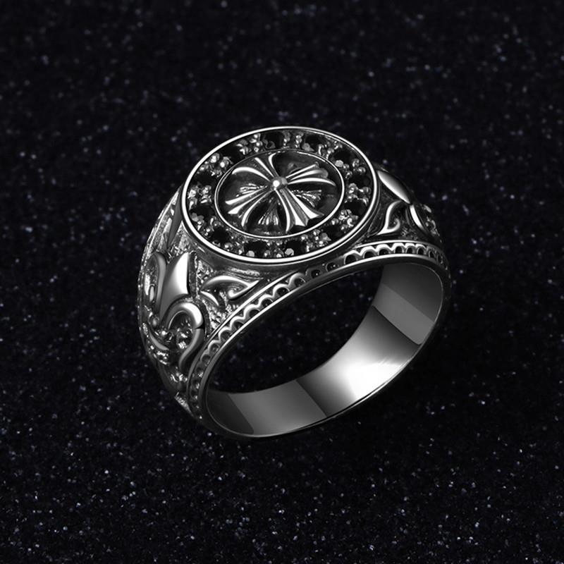 Distinctive European American Style Crotaic Silver Distressed Cross Ring, Vintage Bold Open Joint Knuckle Finger Ring for Men